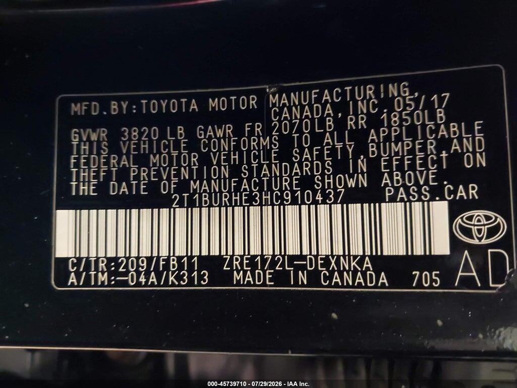 2T1BURHE3HC910437 2017 TOYOTA COROLLA photo no. 9