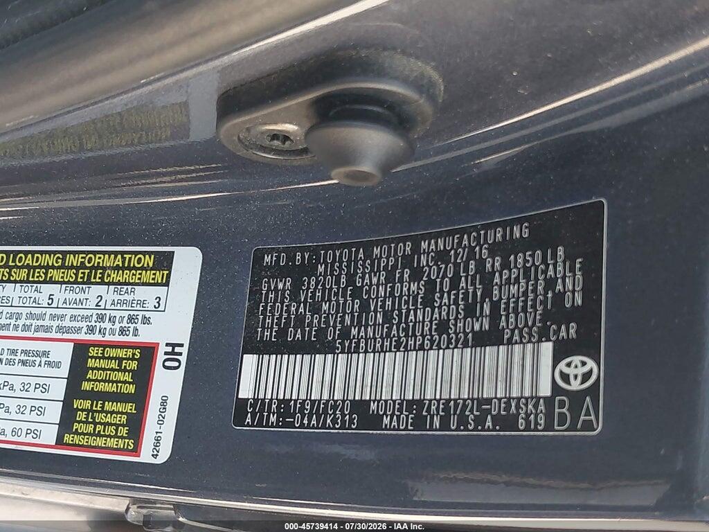 5YFBURHE2HP620321 2017 TOYOTA COROLLA photo no. 9