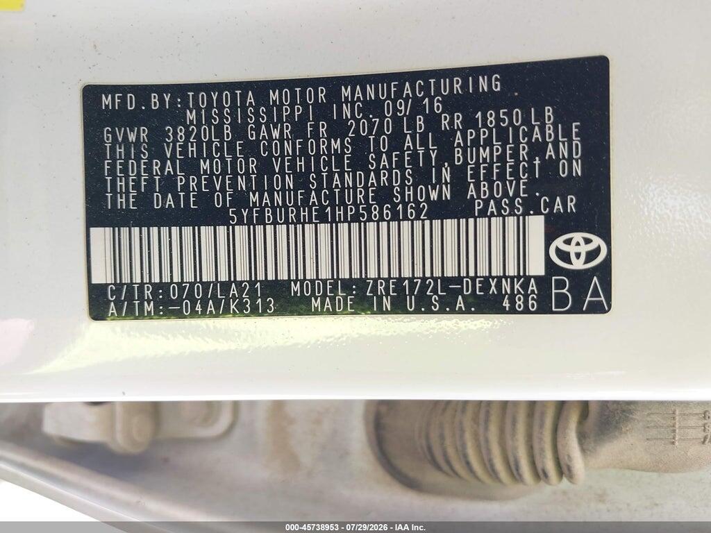5YFBURHE1HP586162 2017 TOYOTA COROLLA photo no. 9