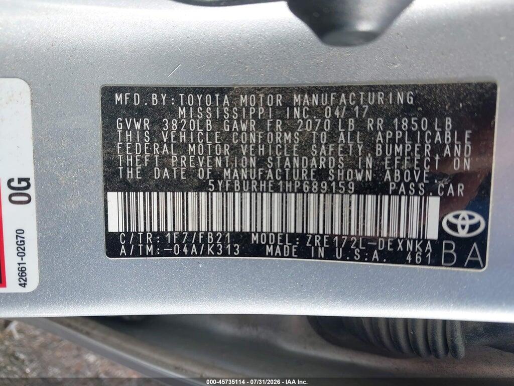 5YFBURHE1HP689159 2017 TOYOTA COROLLA photo no. 9