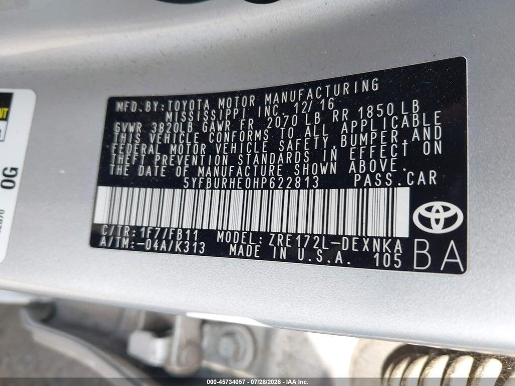 5YFBURHE0HP622813 2017 TOYOTA COROLLA photo no. 9