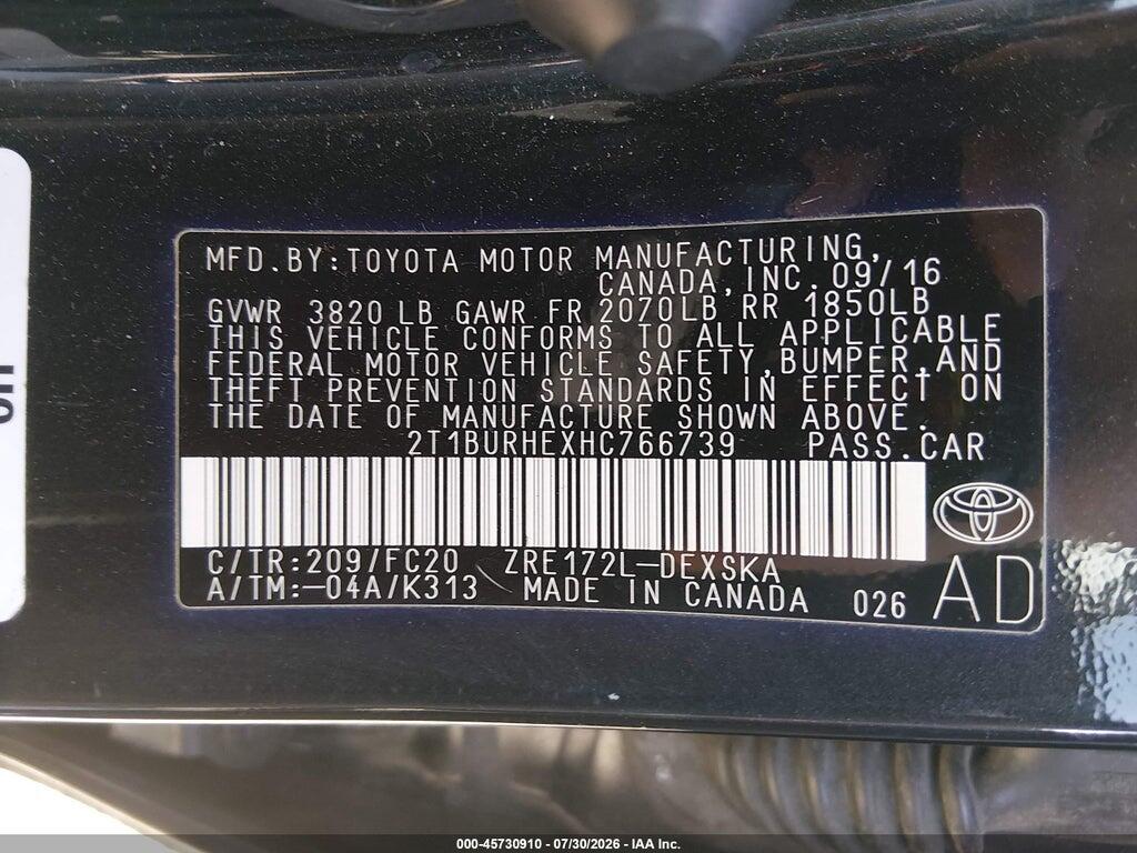 2T1BURHEXHC766739 2017 TOYOTA COROLLA photo no. 9