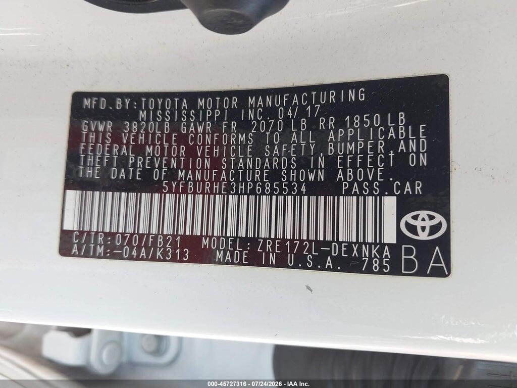 5YFBURHE3HP685534 2017 TOYOTA COROLLA photo no. 9