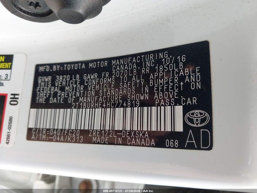 2T1BURHE4HC774819 2017 TOYOTA COROLLA photo no. 9