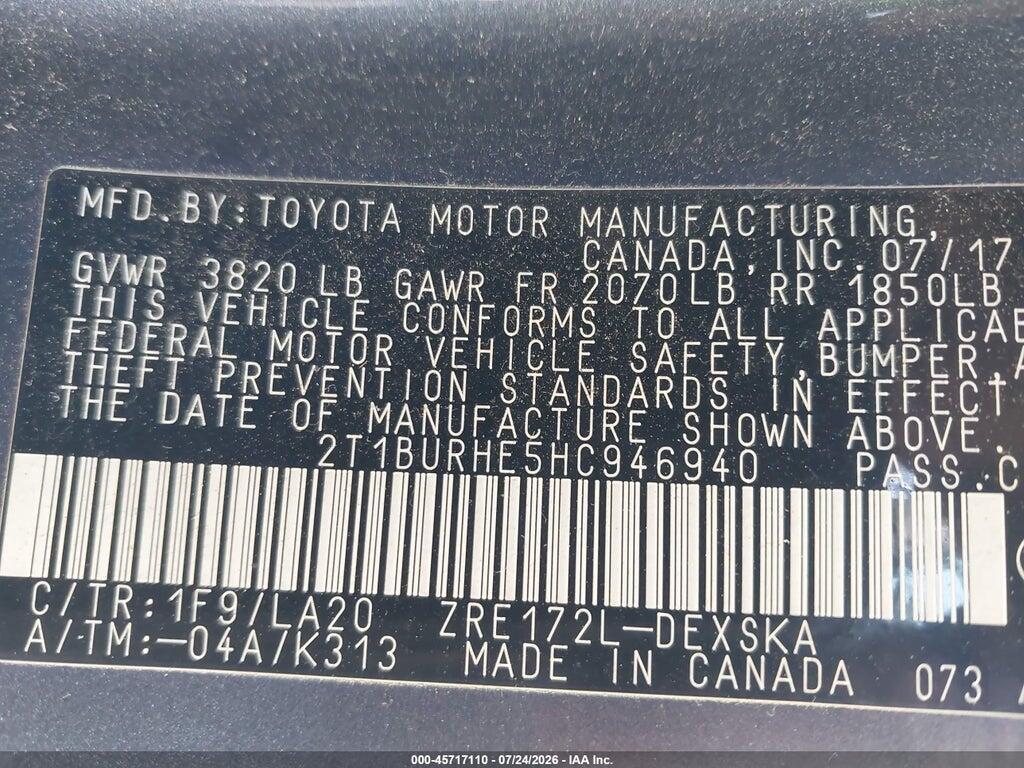 2T1BURHE5HC946940 2017 TOYOTA COROLLA photo no. 9