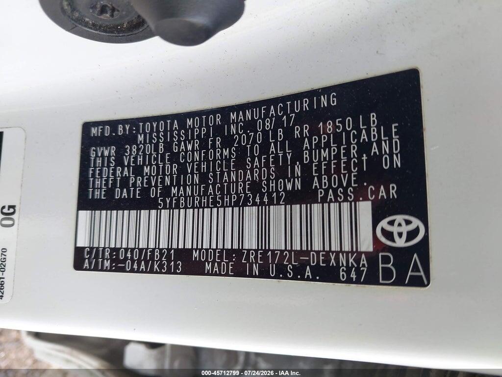 5YFBURHE5HP734412 2017 TOYOTA COROLLA photo no. 9