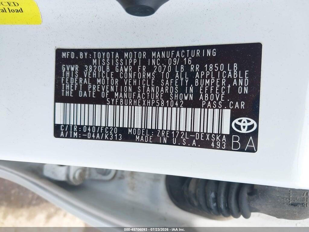 5YFBURHEXHP581042 2017 TOYOTA COROLLA photo no. 9