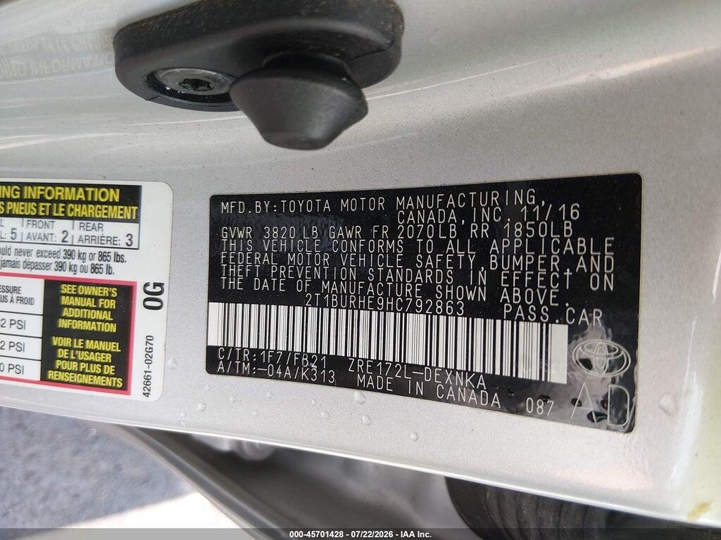2T1BURHE9HC792863 2017 TOYOTA COROLLA photo no. 9