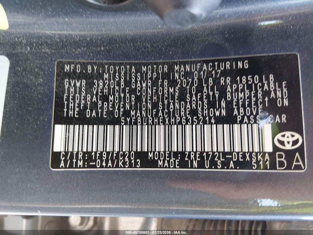 5YFBURHEXHP635214 2017 TOYOTA COROLLA photo no. 9
