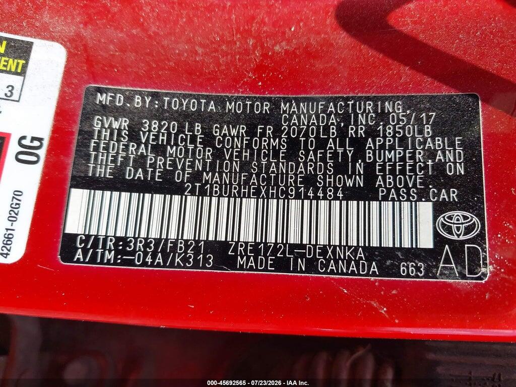2T1BURHEXHC914484 2017 TOYOTA COROLLA photo no. 9