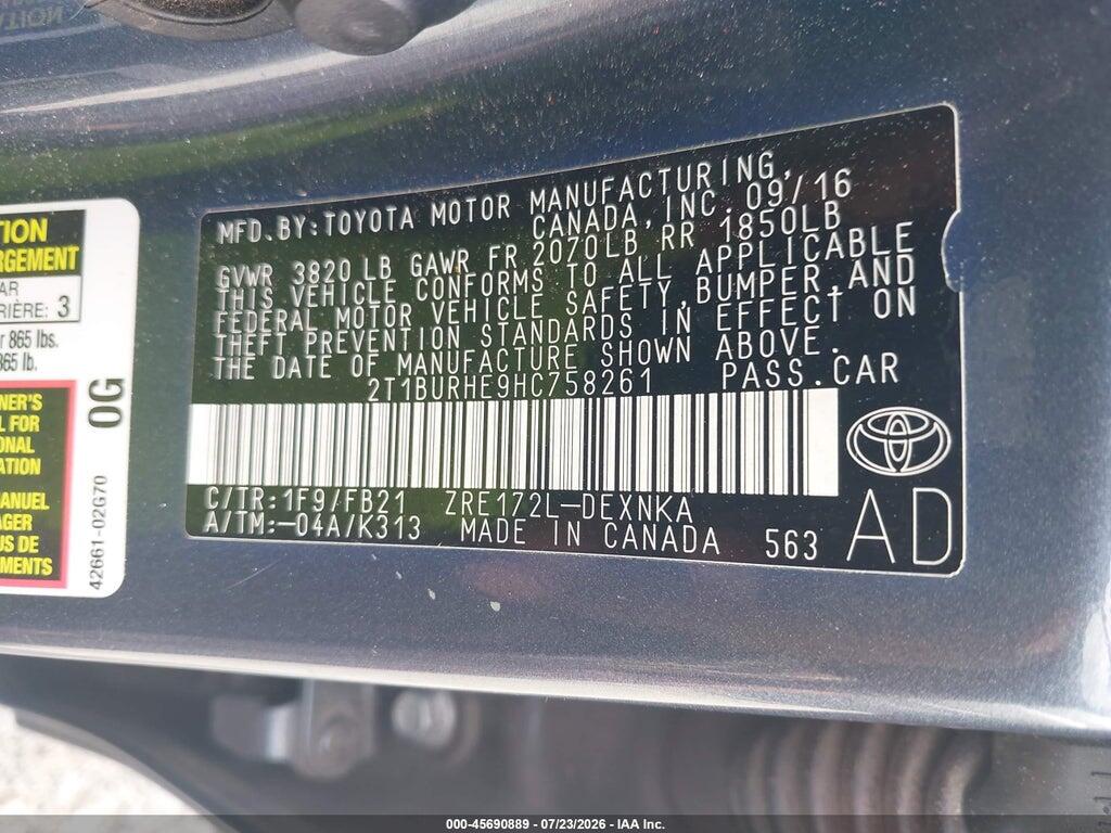 2T1BURHE9HC758261 2017 TOYOTA COROLLA photo no. 9