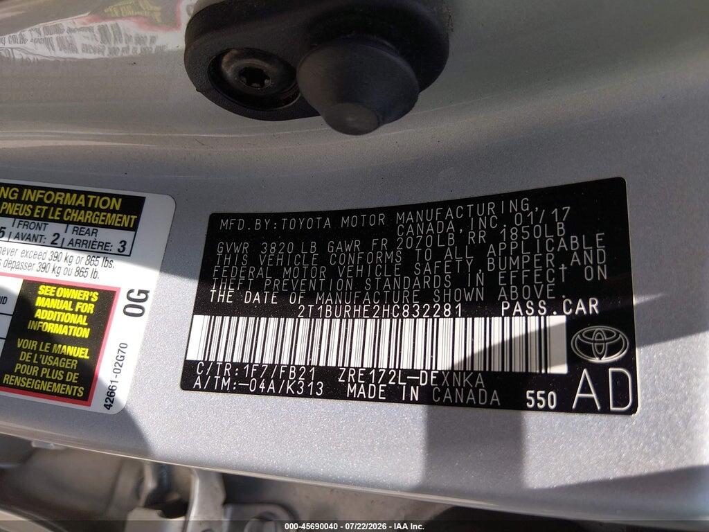 2T1BURHE2HC832281 2017 TOYOTA COROLLA photo no. 9