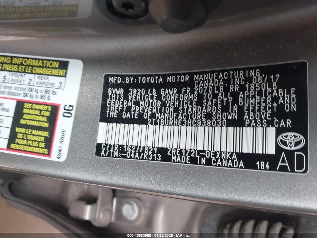 2T1BURHE3HC938030 2017 TOYOTA COROLLA photo no. 9