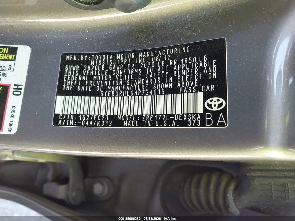 5YFBURHE6HP734015 2017 TOYOTA COROLLA photo no. 9