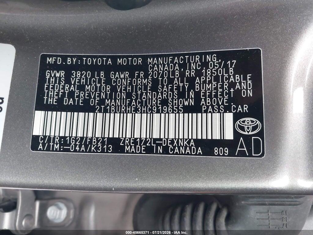 2T1BURHE3HC919655 2017 TOYOTA COROLLA photo no. 9