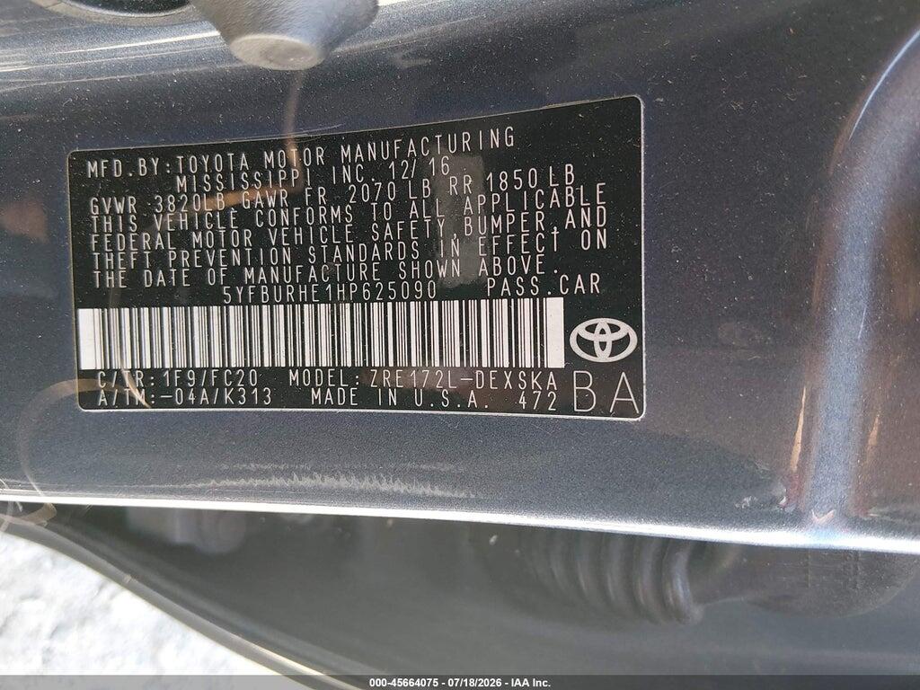 5YFBURHE1HP625090 2017 TOYOTA COROLLA photo no. 9