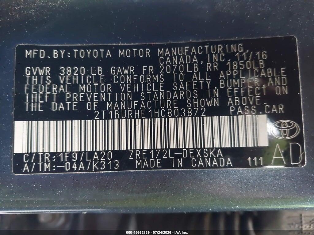 2T1BURHE1HC803872 2017 TOYOTA COROLLA photo no. 9
