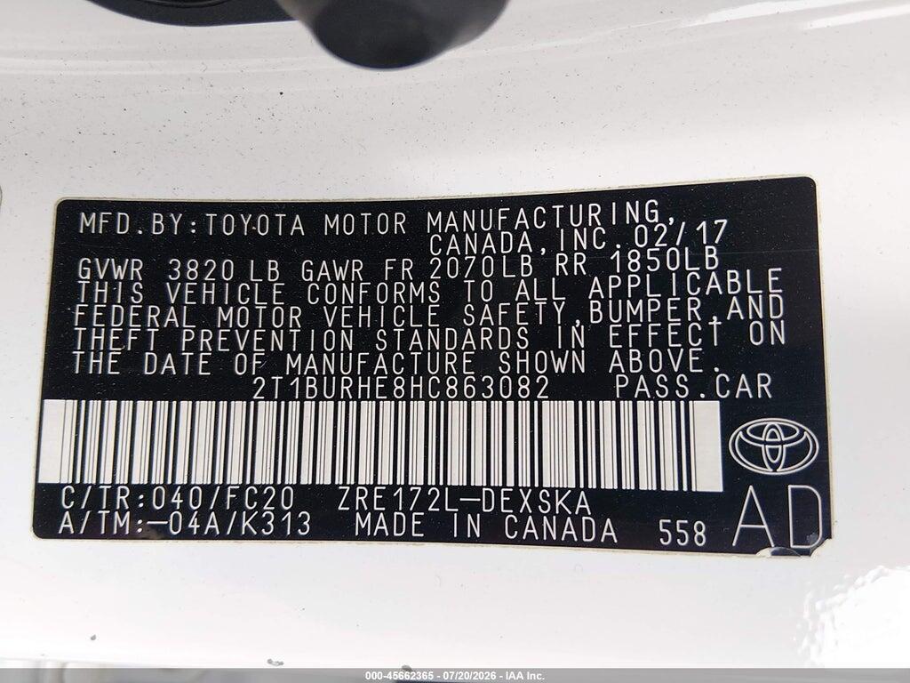 2T1BURHE8HC863082 2017 TOYOTA COROLLA photo no. 9