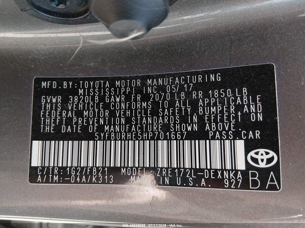 5YFBURHE5HP701667 2017 TOYOTA COROLLA photo no. 9