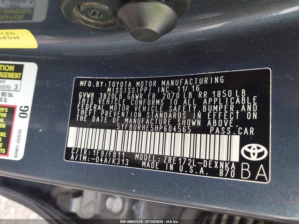 5YFBURHE5HP604565 2017 TOYOTA COROLLA photo no. 9