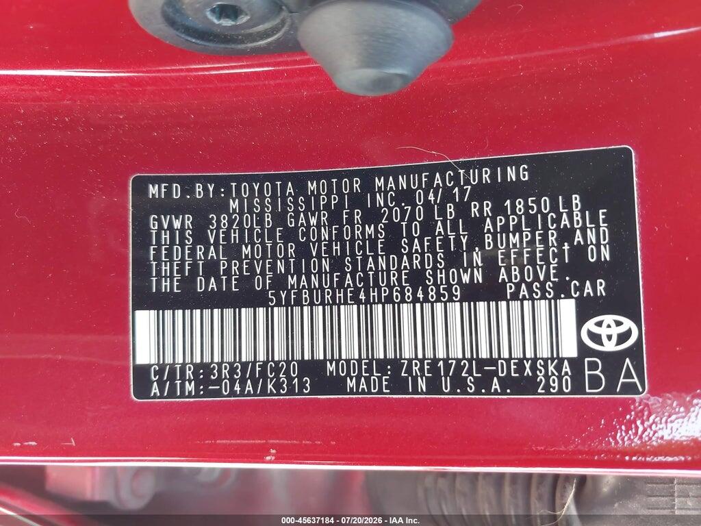 5YFBURHE4HP684859 2017 TOYOTA COROLLA photo no. 9