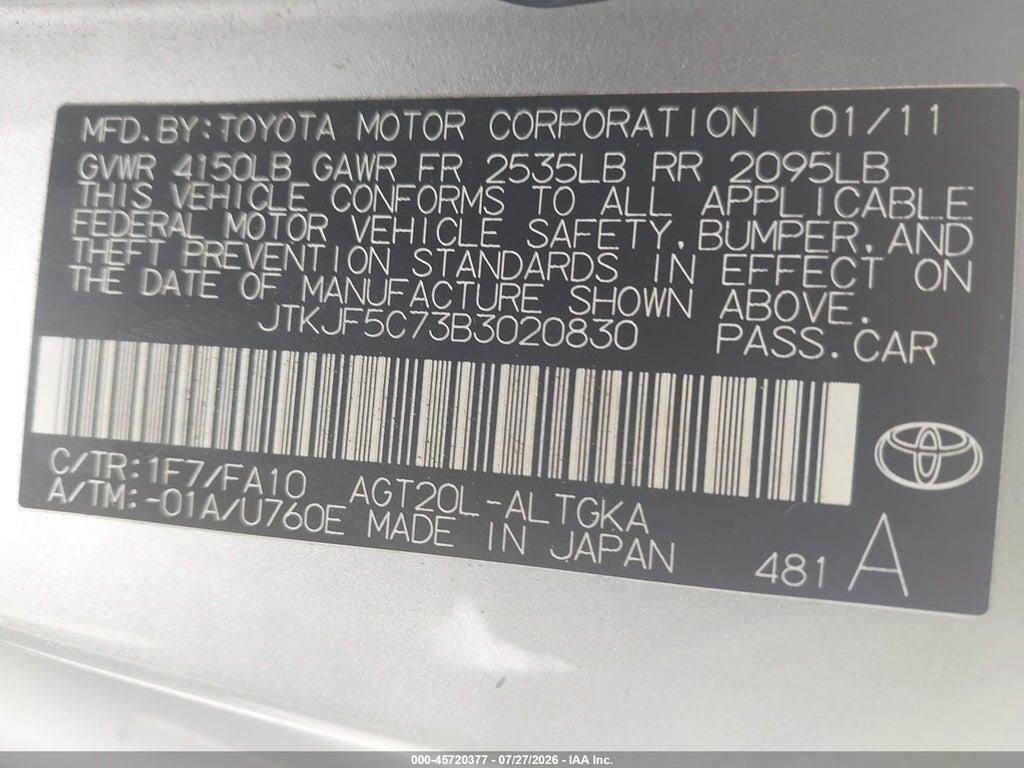 JTKJF5C73B3020830 2011 SCION TC photo no. 9