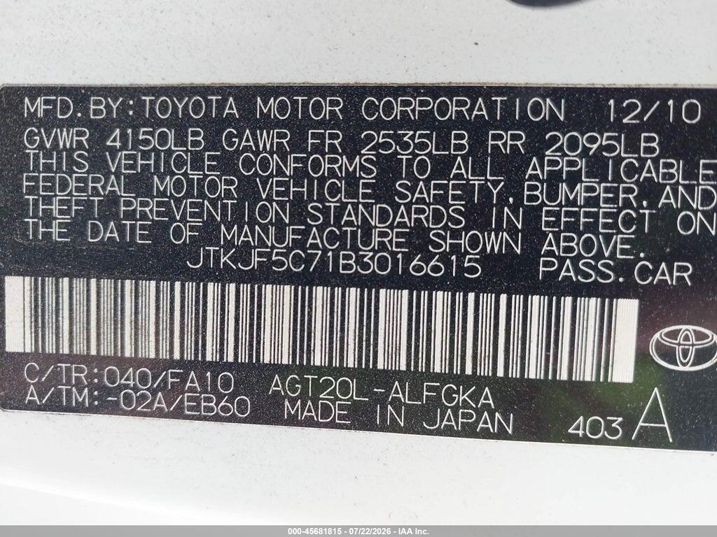 JTKJF5C71B3016615 2011 SCION TC photo no. 9