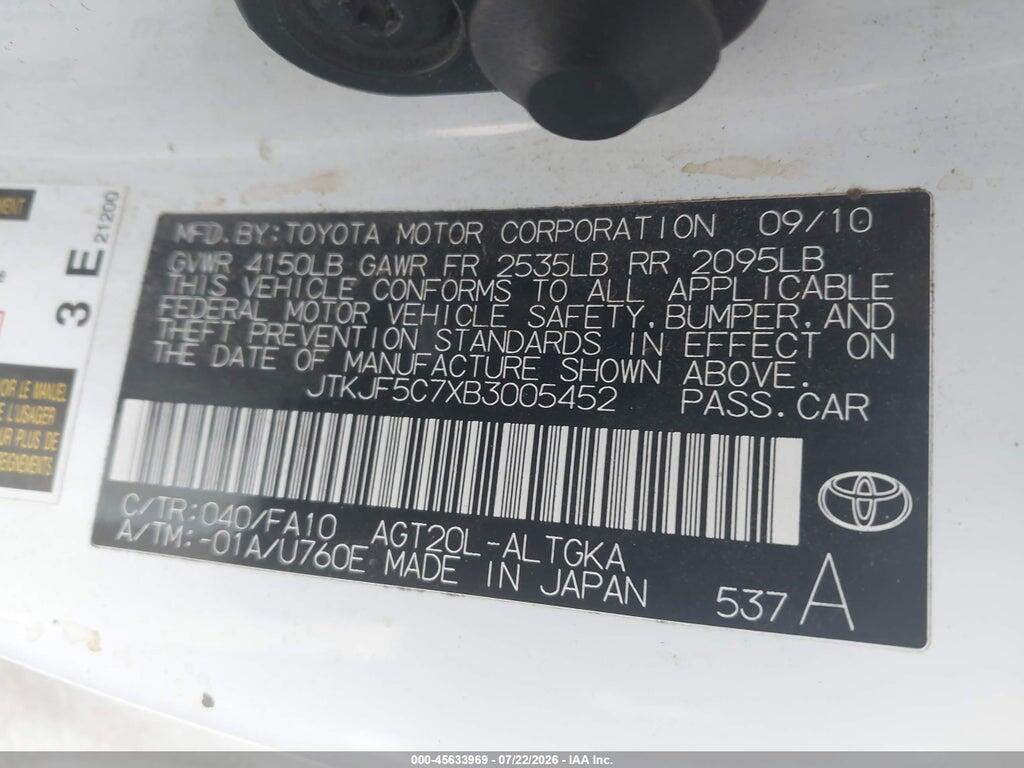JTKJF5C7XB3005452 2011 SCION TC photo no. 9