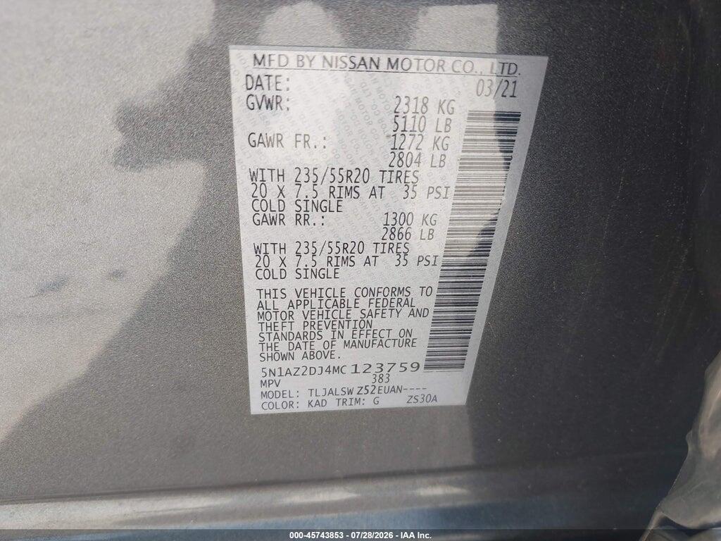 5N1AZ2DJ4MC123759 2021 NISSAN MURANO photo no. 9