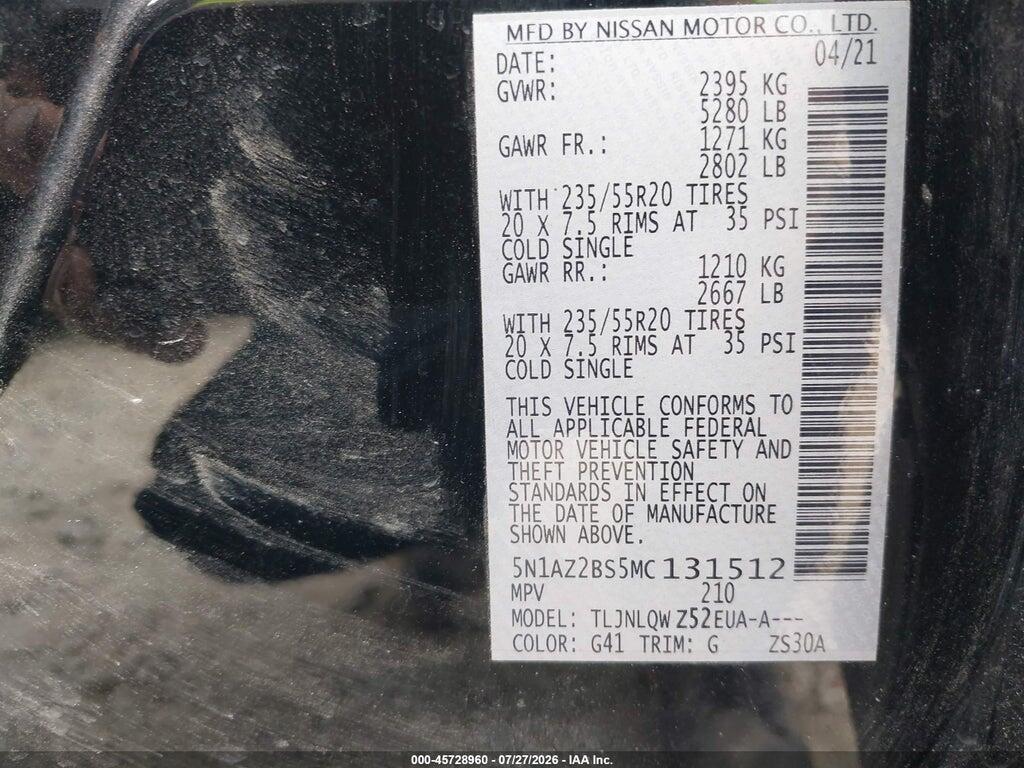 5N1AZ2BS5MC131512 2021 NISSAN MURANO photo no. 9