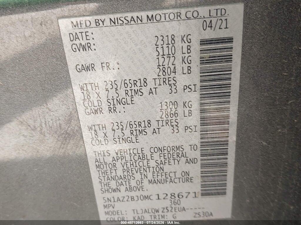 5N1AZ2BJ0MC128671 2021 NISSAN MURANO photo no. 9