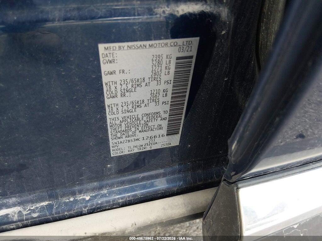 5N1AZ2BS3MC126616 2021 NISSAN MURANO photo no. 9