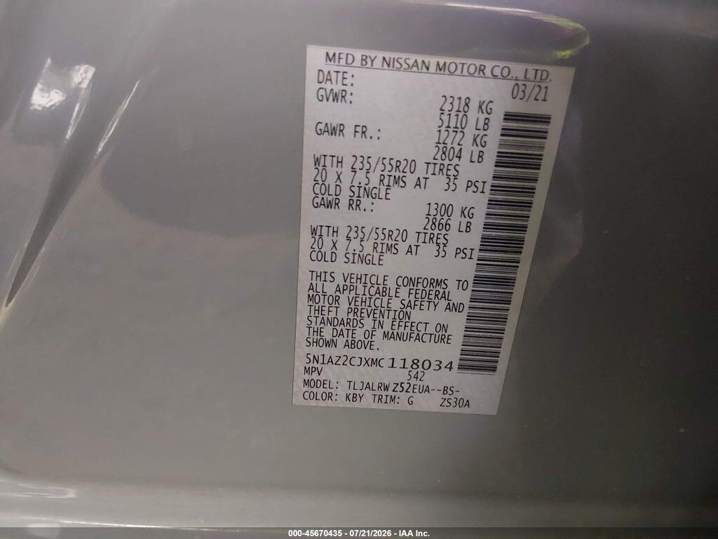 5N1AZ2CJXMC118034 2021 NISSAN MURANO photo no. 9