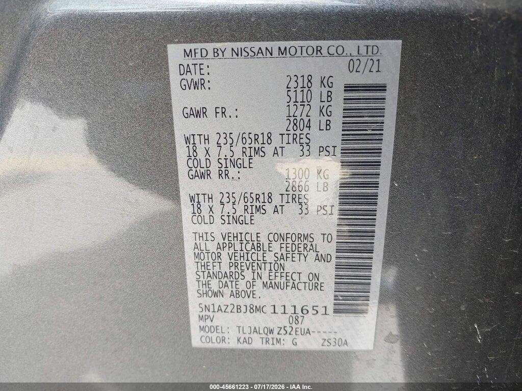 5N1AZ2BJ8MC111651 2021 NISSAN MURANO photo no. 9