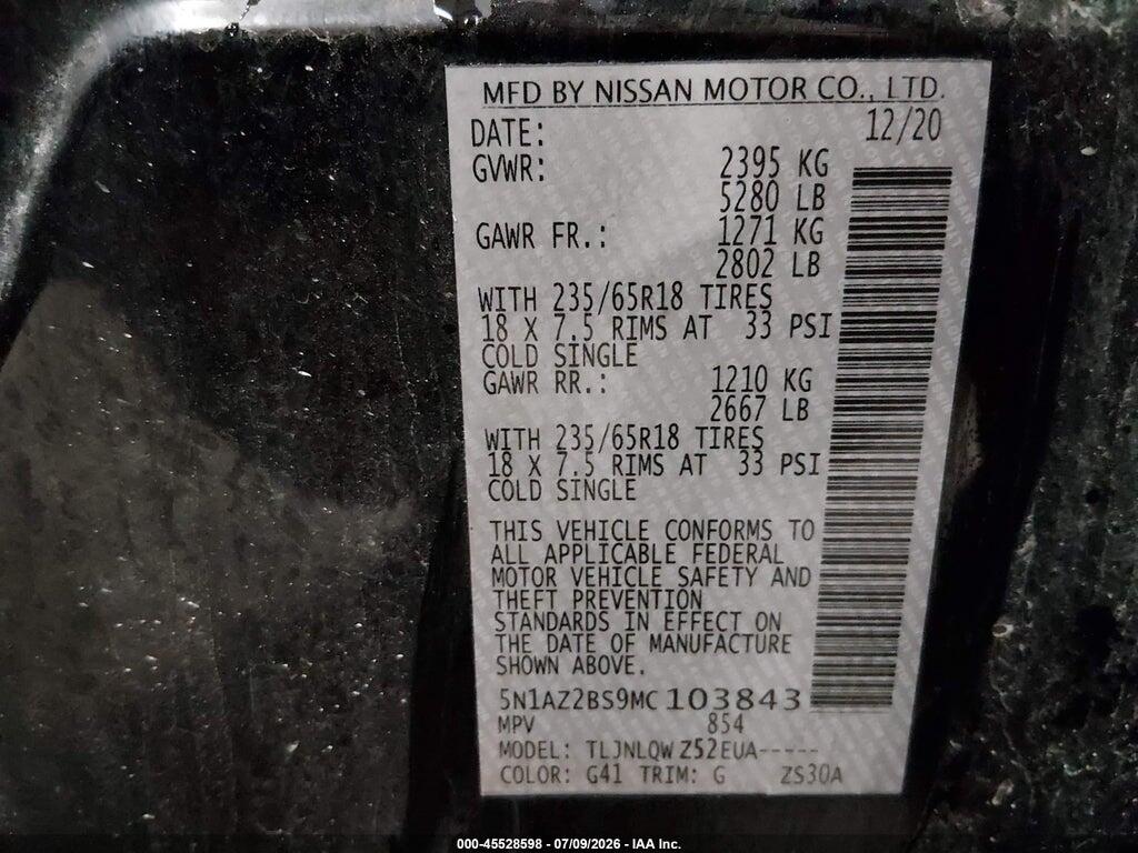 5N1AZ2BS9MC103843 2021 NISSAN MURANO photo no. 9