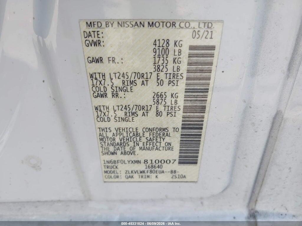 1N6BF0LYXMN810007 2021 NISSAN NV CARGO NV2500 HD photo no. 9