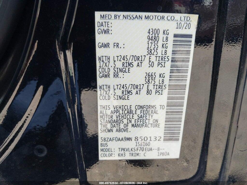 5BZAF0AA9MN850132 2021 NISSAN NV PASSENGER NV3500 HD photo no. 9
