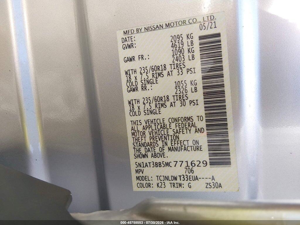 5N1AT3BB5MC771629 2021 NISSAN ROGUE photo no. 9