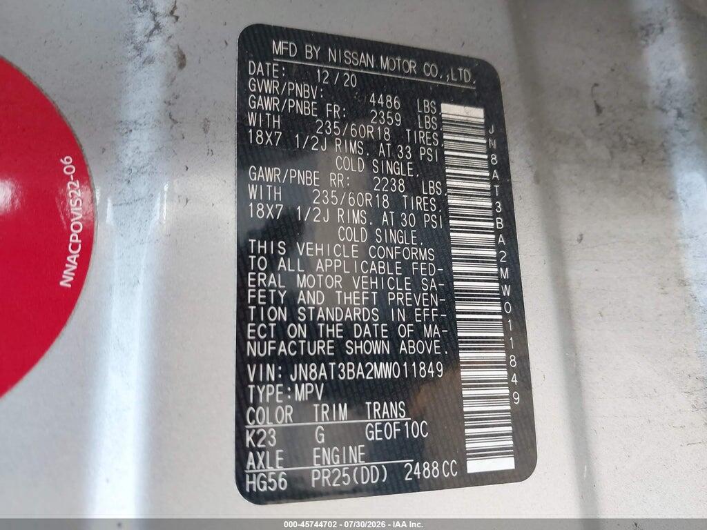 JN8AT3BA2MW011849 2021 NISSAN ROGUE photo no. 9