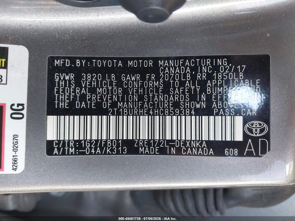 2T1BURHE4HC859384 2017 TOYOTA COROLLA photo no. 9