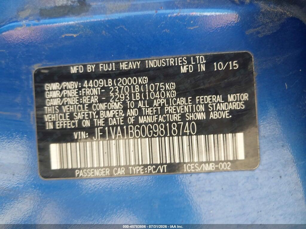 JF1VA1B60G9818740 2016 SUBARU WRX photo no. 9