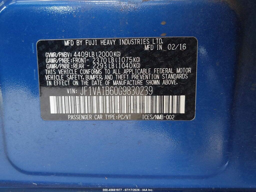 JF1VA1B60G9830239 2016 SUBARU WRX photo no. 9