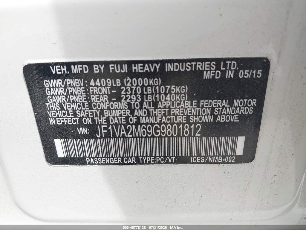 JF1VA2M69G9801812 2016 SUBARU WRX STI photo no. 9