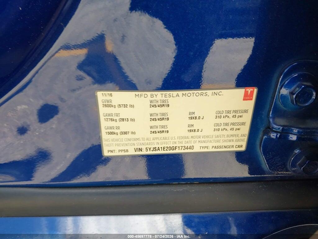 5YJSA1E20GF173440 2016 TESLA MODEL S photo no. 9