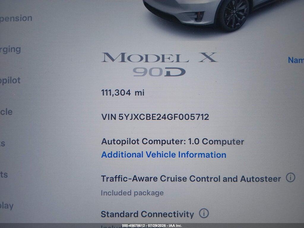 5YJXCBE24GF005712 2016 TESLA MODEL X photo no. 7