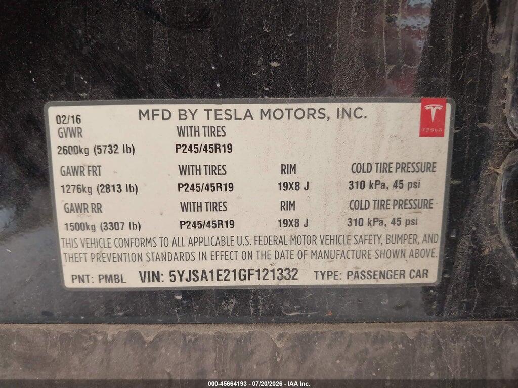 5YJSA1E21GF121332 2016 TESLA MODEL S photo no. 9