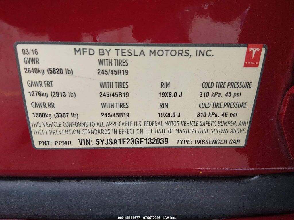 5YJSA1E23GF132039 2016 TESLA MODEL S photo no. 9