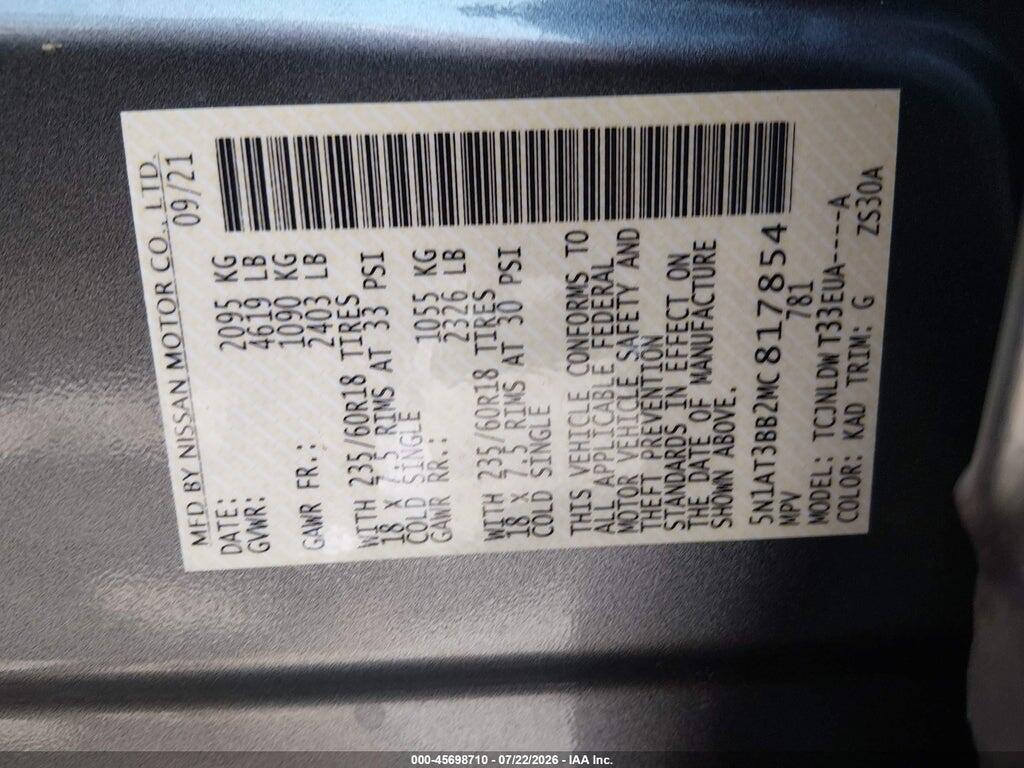 5N1AT3BB2MC817854 2021 NISSAN ROGUE photo no. 9