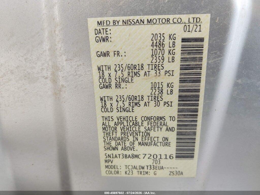 5N1AT3BA8MC720116 2021 NISSAN ROGUE photo no. 9