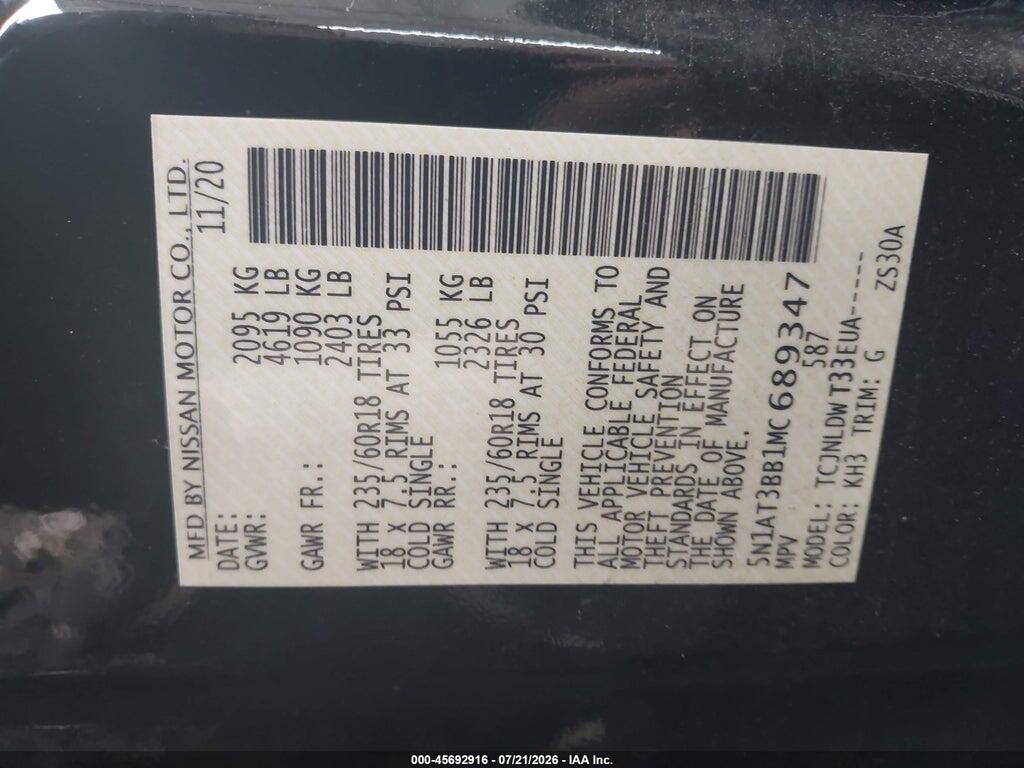 5N1AT3BB1MC689347 2021 NISSAN ROGUE photo no. 9